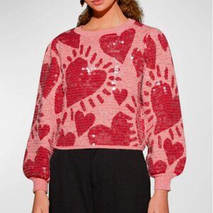 Farm Rio Heart Sequin Crewneck Sweater
